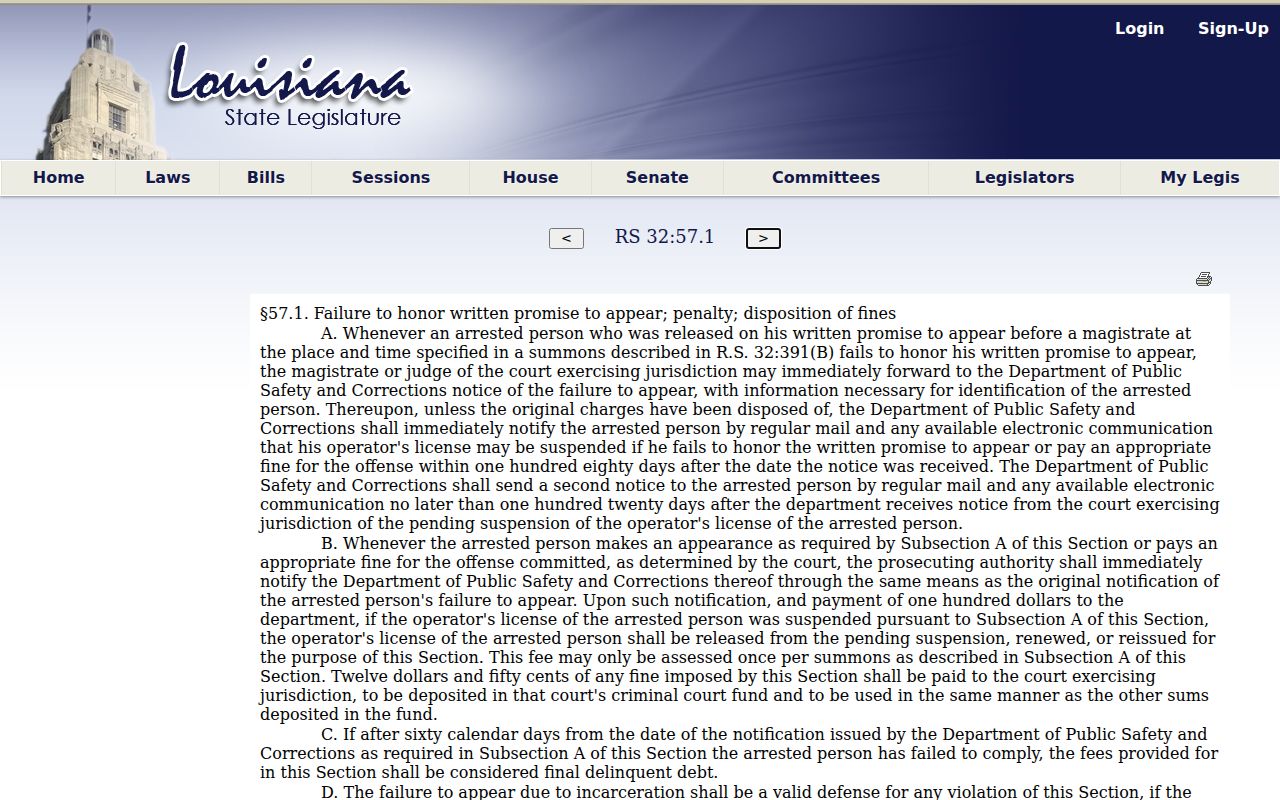 St. Helena Parish traffic warrant research image showing the state law on failure to honor a traffic promise to appear